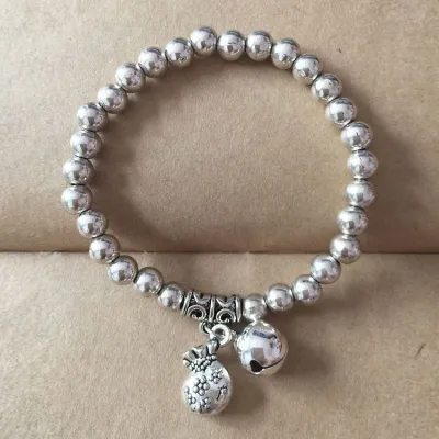 Creative Simple Silver Tone Alloy Bell Design Ethnic Stretchy Bracelet