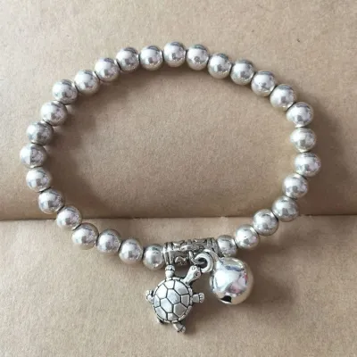 Creative Simple Silver Tone Alloy Bell Design Ethnic Stretchy Bracelet