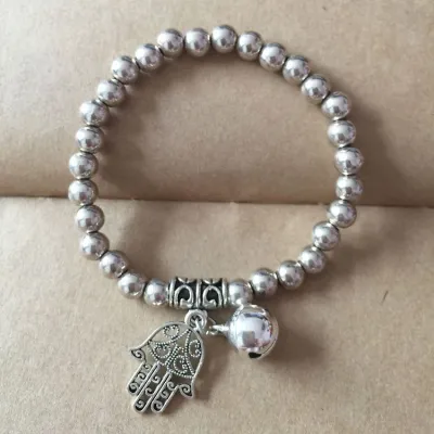 Creative Simple Silver Tone Alloy Bell Design Ethnic Stretchy Bracelet