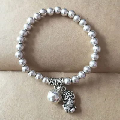 Creative Simple Silver Tone Alloy Bell Design Ethnic Stretchy Bracelet