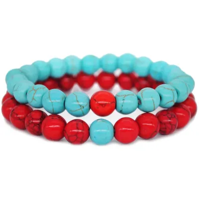 Women Creative Double Layer Contrast Color Beaded Turquoise Stone Stretchy Bracelets