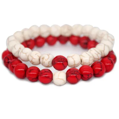 Women Creative Double Layer Contrast Color Beaded Turquoise Stone Stretchy Bracelets