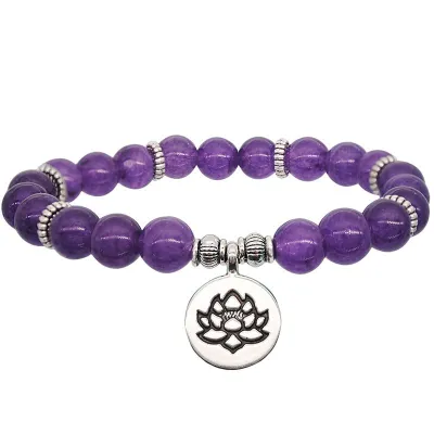 Women's Simple Lotus Carving Alloy Charm Bracelet with Crystal Onyx Blackstone