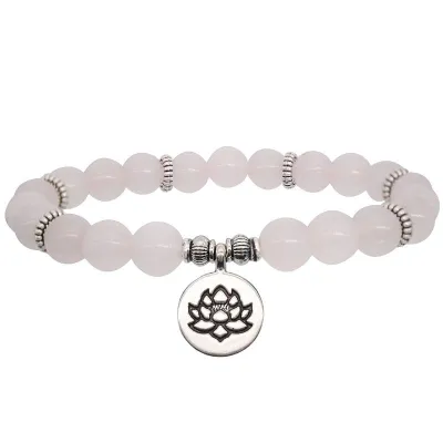 Women's Simple Lotus Carving Alloy Charm Bracelet with Crystal Onyx Blackstone