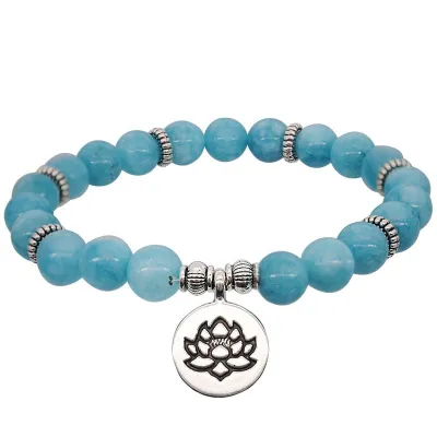 Women's Simple Lotus Carving Alloy Charm Bracelet with Crystal Onyx Blackstone