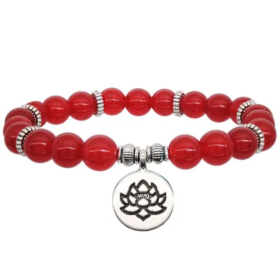 Women's Simple Lotus Carving Alloy Charm Bracelet with Crystal Onyx Blackstone