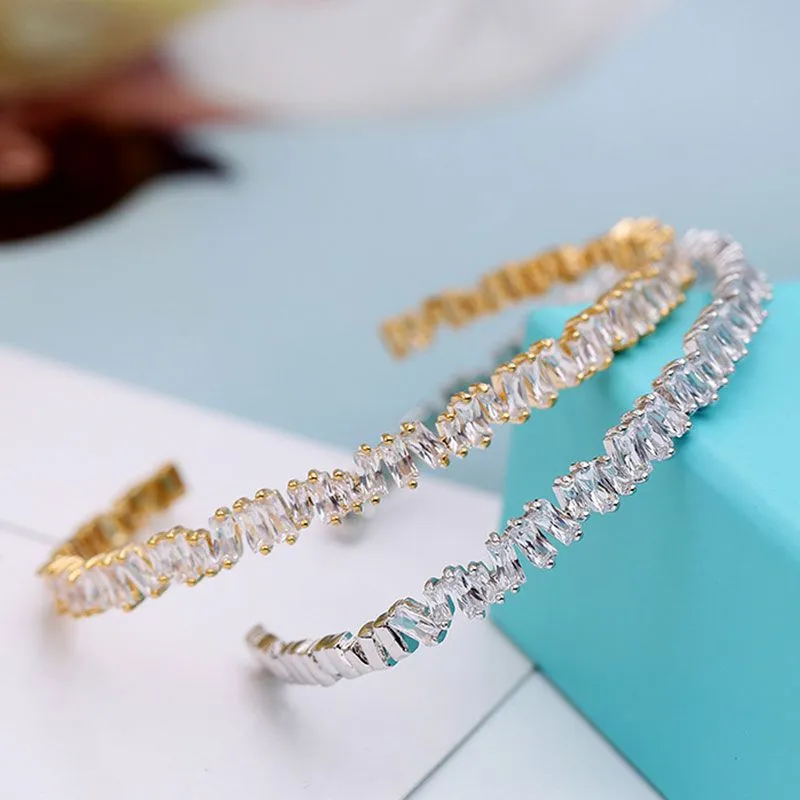 Exquisite Women Irregular Zircon Decor Fashion Brass Cuff Bangle