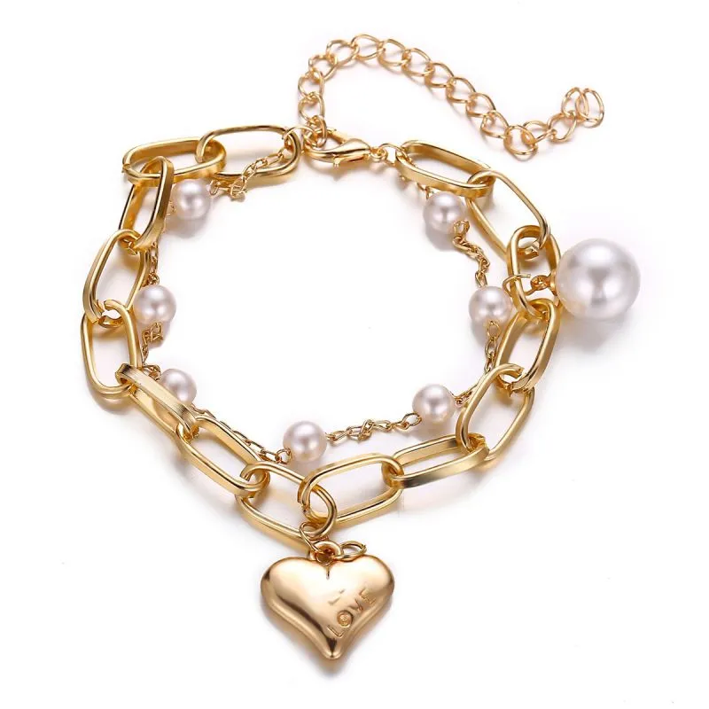 Vintage Style Pearl Love Heart Double Layer Bracelets for Unisex
