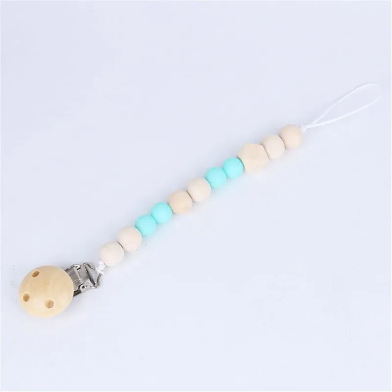 Baby Wooden Anti-drop Teether Pacifier Chains with Wood Clip