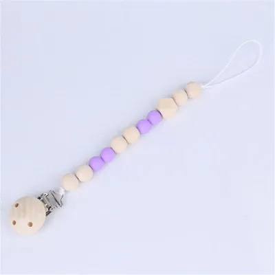 Baby Wooden Anti-drop Teether Pacifier Chains with Wood Clip