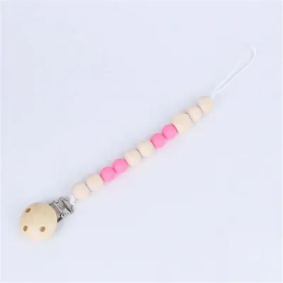 Baby Wooden Anti-drop Teether Pacifier Chains with Wood Clip