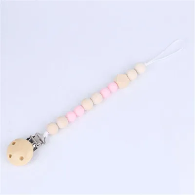 Baby Wooden Anti-drop Teether Pacifier Chains with Wood Clip