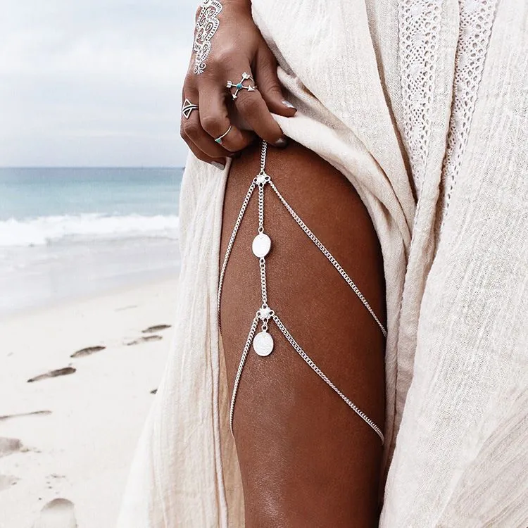 Multilayer Alloy Chain Coin Design Thigh Decoration Body Chain
