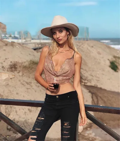 Sexy Nightclub Rhinestone Decor Women's Halter Neck Camis Body Jewelry