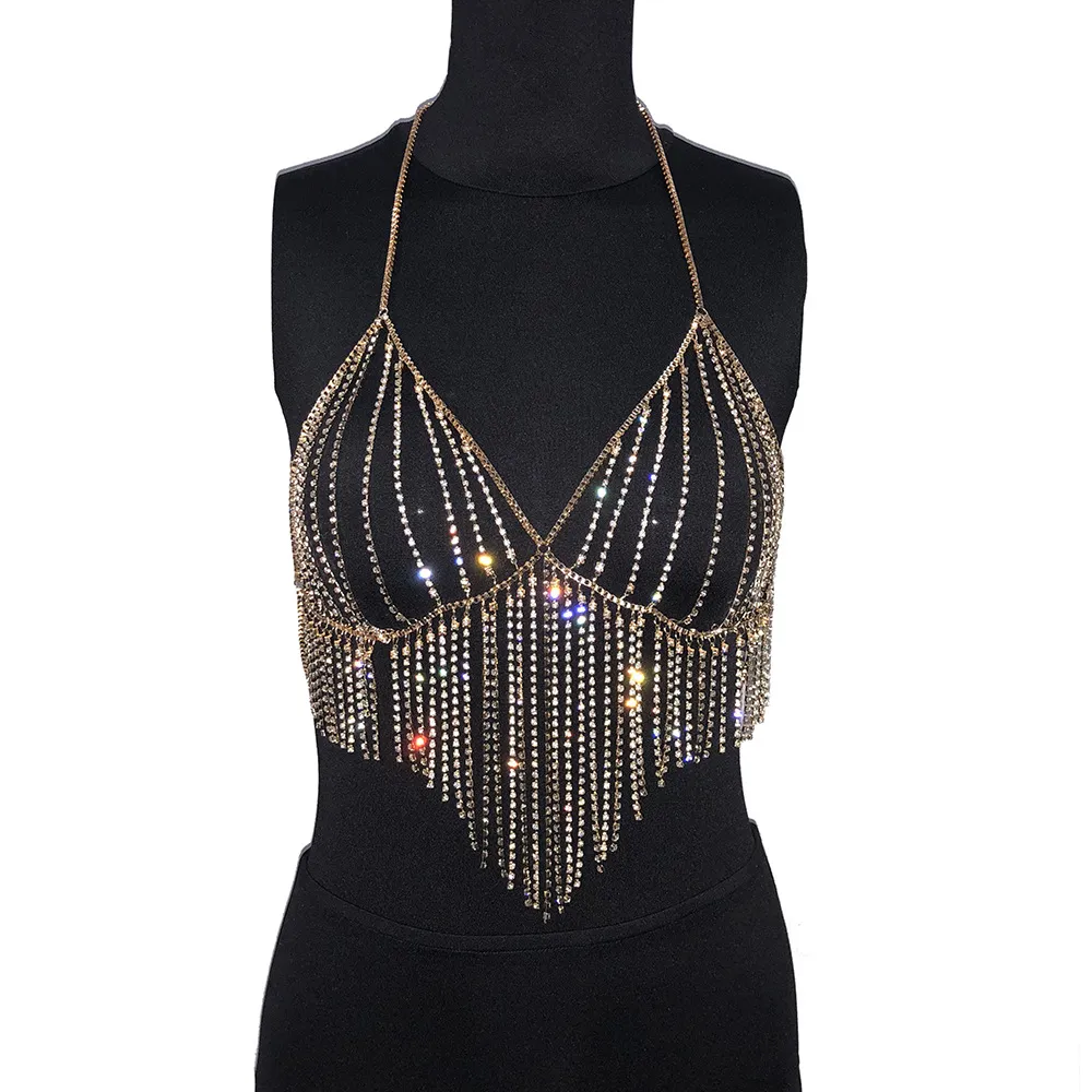 Sexy Multilayer Metal Chain Rhinestone Body Jewelry 79-99cm