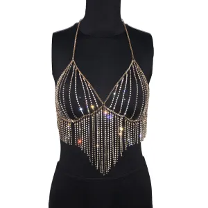 Sexy Multilayer Metal Chain Rhinestone Body Jewelry 79-99cm