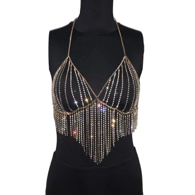 Sexy Multilayer Metal Chain Rhinestone Body Jewelry 79-99cm