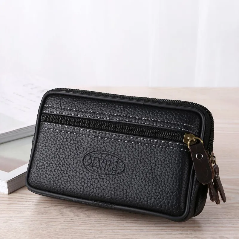 Men Classic Plain Color PU Leather Large Capacity Zipper Phone Holder Purse