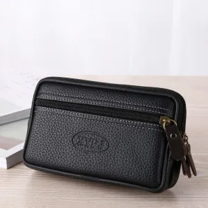 Men Classic Plain Color PU Leather Large Capacity Zipper Phone Holder Purse