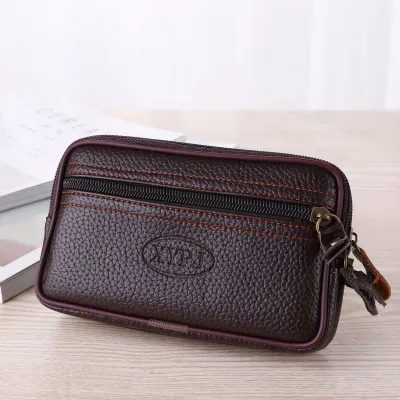 Men Classic Plain Color PU Leather Large Capacity Zipper Phone Holder Purse