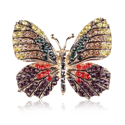Young Women Vintage Multicolor Rhinestone Butterfly Brooch