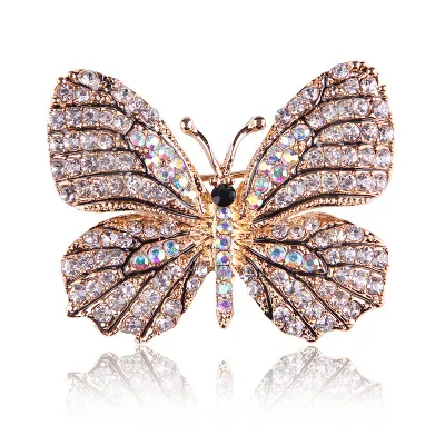 Young Women Vintage Multicolor Rhinestone Butterfly Brooch