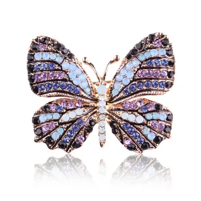 Young Women Vintage Multicolor Rhinestone Butterfly Brooch