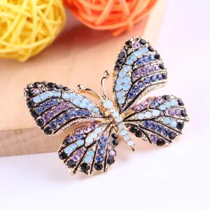 Young Women Vintage Multicolor Rhinestone Butterfly Brooch