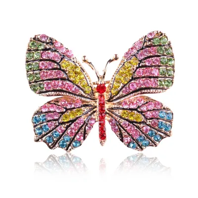 Young Women Vintage Multicolor Rhinestone Butterfly Brooch