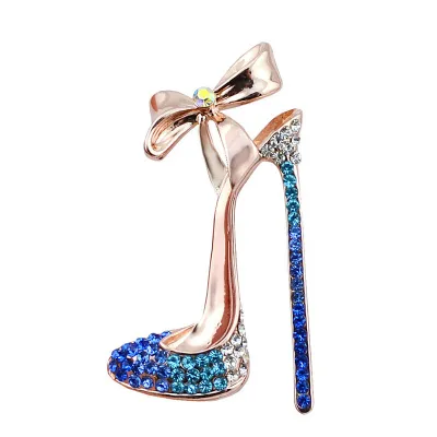 Women Elegant Unique High-heel Shape Alloy Rhinestone Brooch