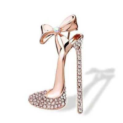 Women Elegant Unique High-heel Shape Alloy Rhinestone Brooch