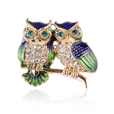 Creative Two-Owl Shape Fashion Women Enameled Alloy Brooches