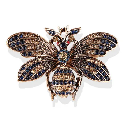 Vintage Multicolor Rhinestone Bee Pattern Brooch for Women