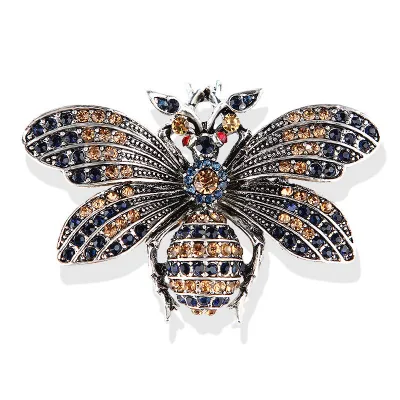 Vintage Multicolor Rhinestone Bee Pattern Brooch for Women