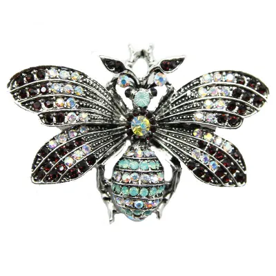 Vintage Multicolor Rhinestone Bee Pattern Brooch for Women