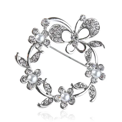 Women Delicate Fashion Jewelry Alloy Butterfly Flower Design Rhinestone Brooch