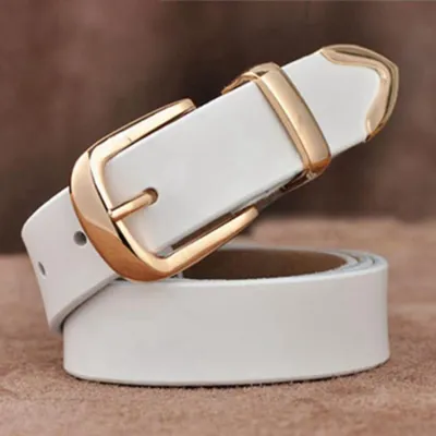 115cm Casual Women Solid Color Genuine Cowhide Leather Belt With Alloy Rectangle Buckle