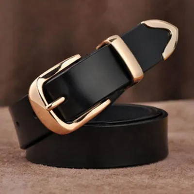 115cm Casual Women Solid Color Genuine Cowhide Leather Belt With Alloy Rectangle Buckle