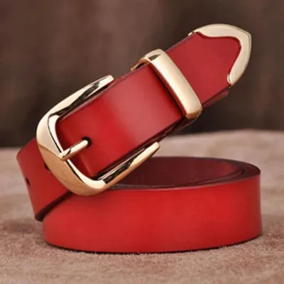 115cm Casual Women Solid Color Genuine Cowhide Leather Belt With Alloy Rectangle Buckle