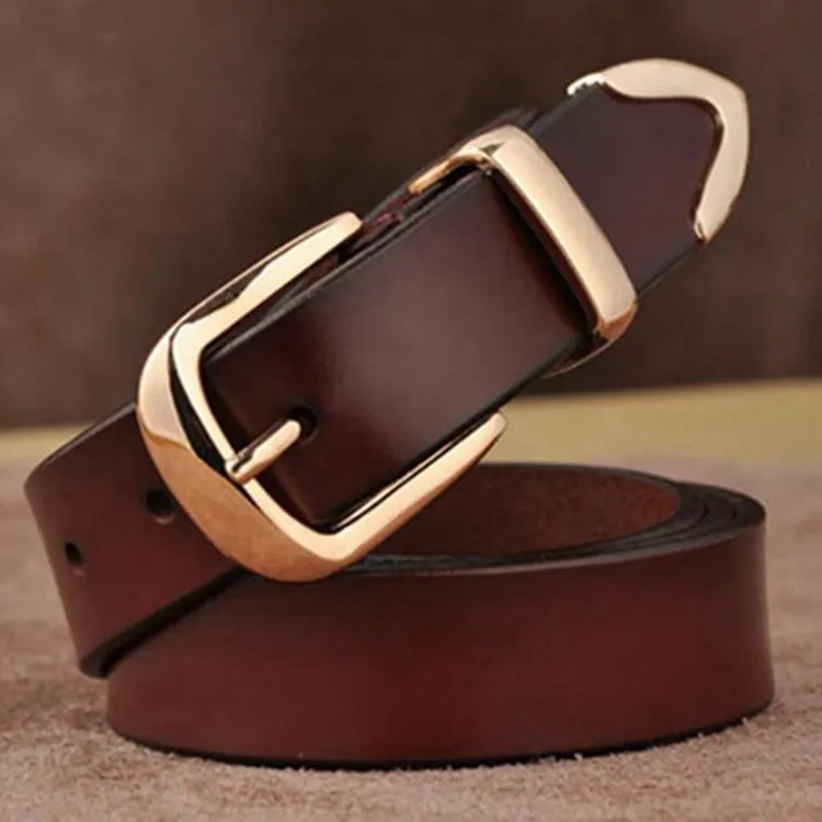 115cm Casual Women Solid Color Genuine Cowhide Leather Belt With Alloy Rectangle Buckle