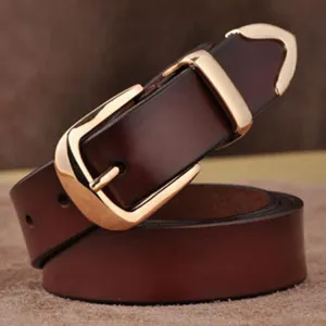 115cm Casual Women Solid Color Genuine Cowhide Leather Belt With Alloy Rectangle Buckle