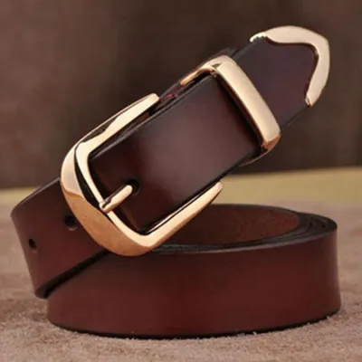 115cm Casual Women Solid Color Genuine Cowhide Leather Belt With Alloy Rectangle Buckle