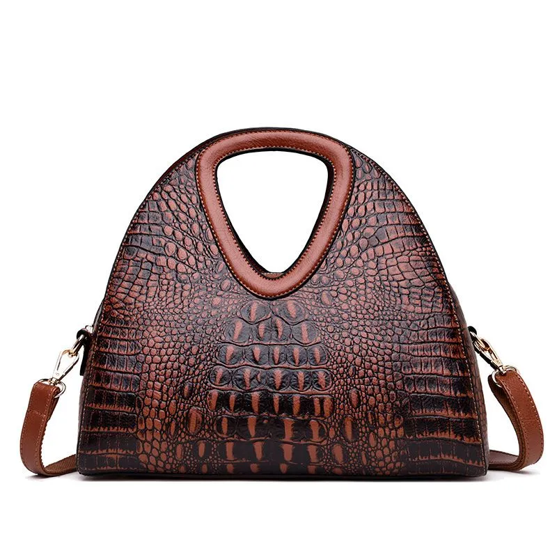 Vintage Crocodile Grain Solid Color PU Leather Single Strap Handbag