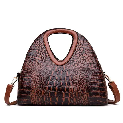 Vintage Crocodile Grain Solid Color PU Leather Single Strap Handbag