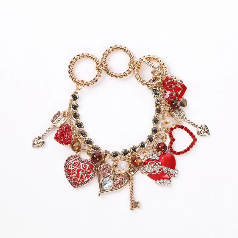 Christmas Gift Chunky Alloy Chain Heart Charm Bracelet