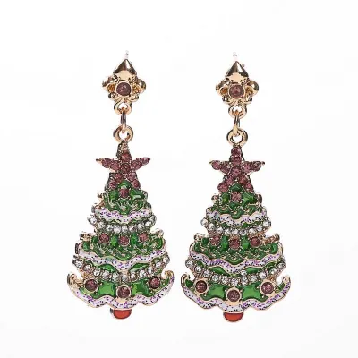 Women Christmas Tree Rhinestone Alloy Earrings
