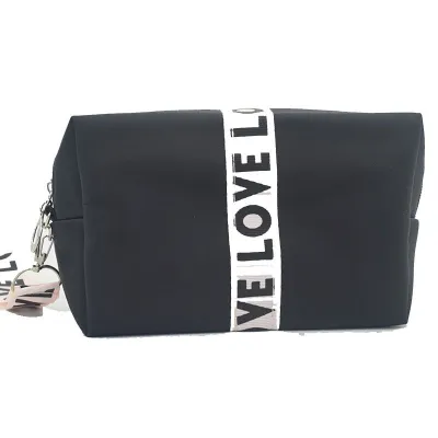 Fashion Contrast Tape LOVE Design Square Shape Cosmetic Bag with Zipper