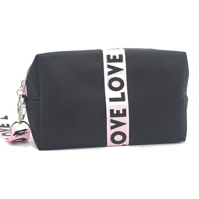 Fashion Contrast Tape LOVE Design Square Shape Cosmetic Bag with Zipper