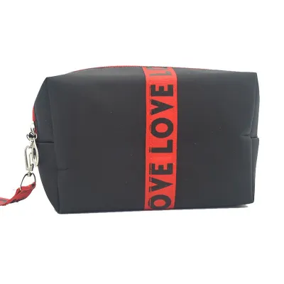 Fashion Contrast Tape LOVE Design Square Shape Cosmetic Bag with Zipper
