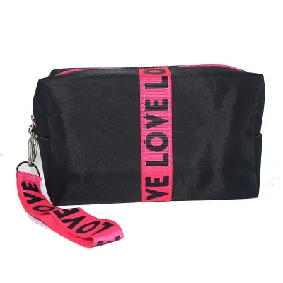 Fashion Contrast Tape LOVE Design Square Shape Cosmetic Bag with Zipper